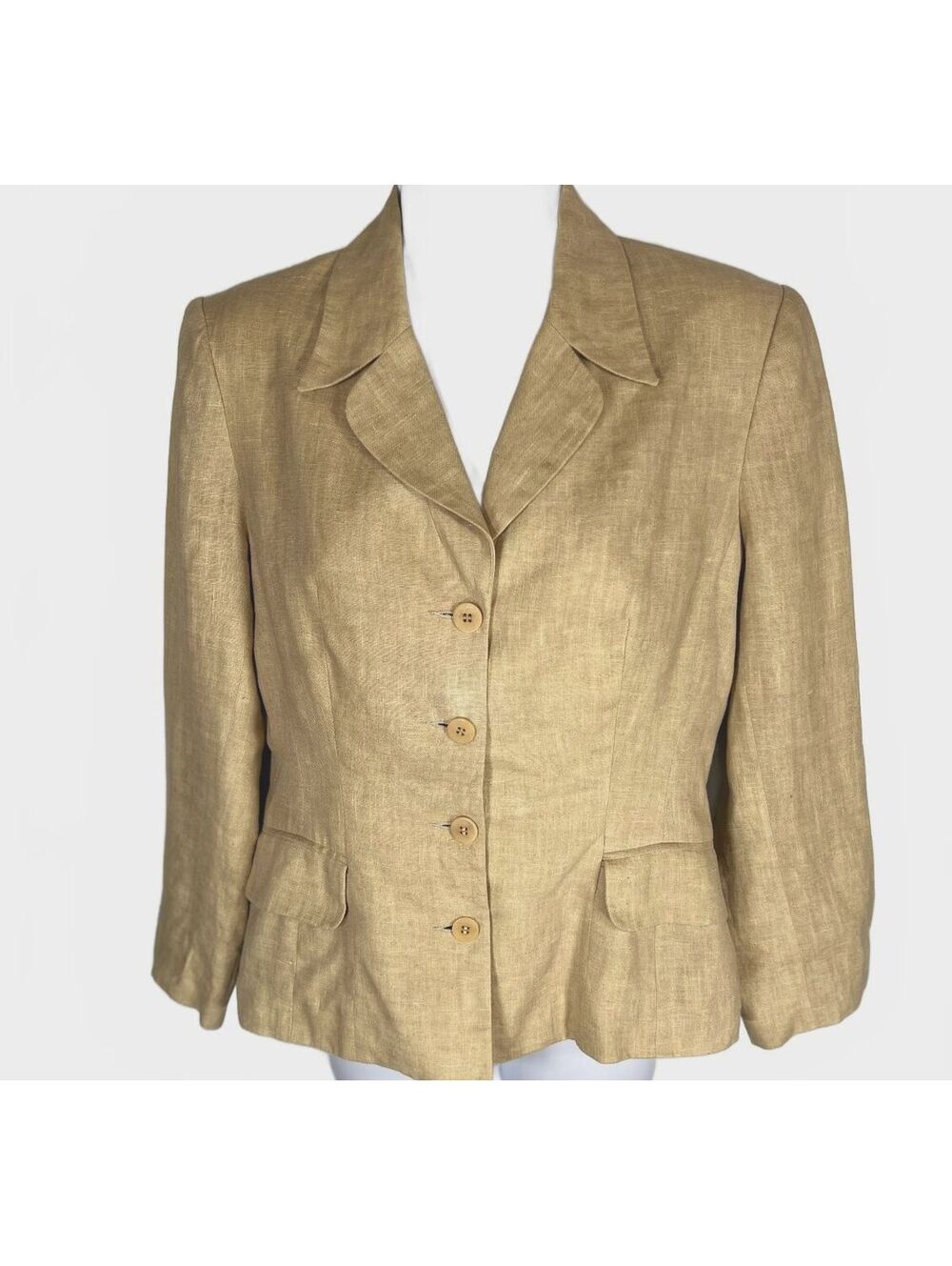 Vintage BCBG Paris Linen Jacket Blazer Neutral Beige Y2K Minimalist Clean Girl S